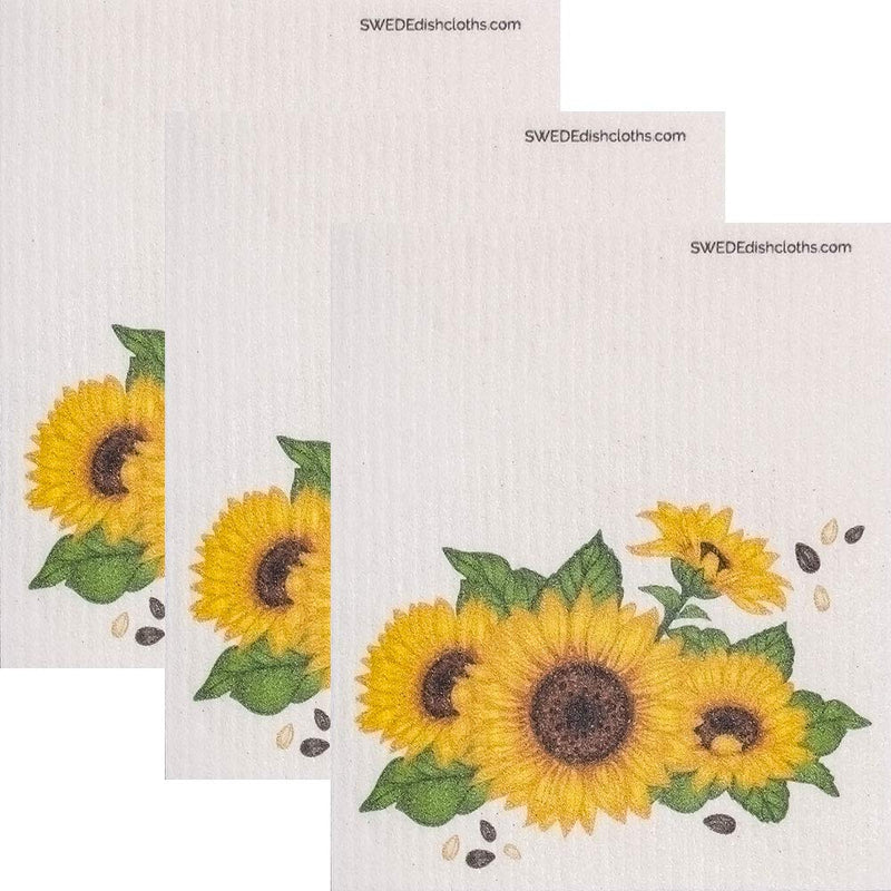 [Australia - AusPower] - Swedish Dishcloth (Golden Sunflowers) Set of 3 Each Paper Towel Replacements | Swededishcloths | ECO Friendly Reusable Absorbent Cleaning Sponge Cloths 