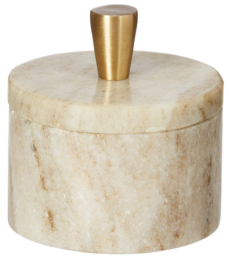 [Australia - AusPower] - Queenza Brown Marble Salt Cellar with Natural Variation of Color - 3 Inch Salt Container with Premium Brass Knob on Lid for Easy Holding 