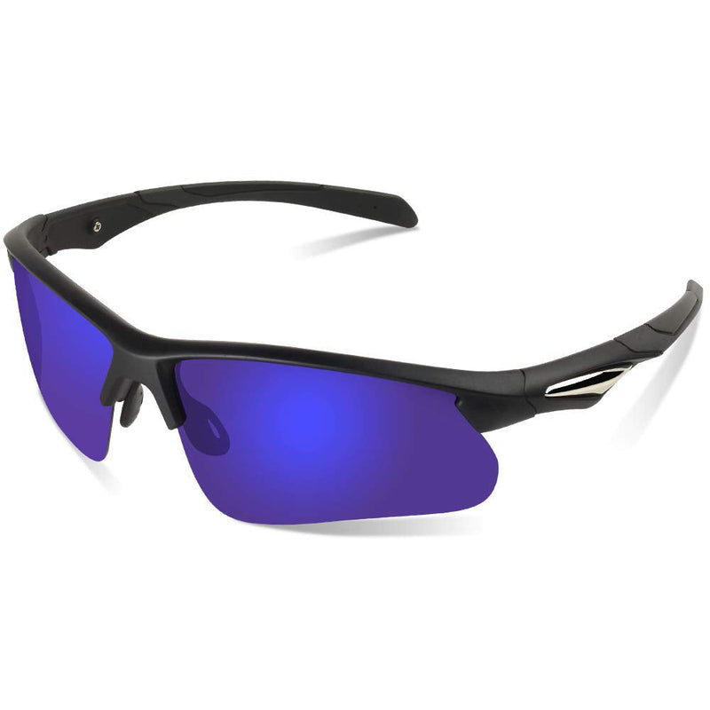 [Australia - AusPower] - Duduma Polarized Sports Sunglasses for for Men Women Fishing Cycling Running Golf Driving Glasses Tr62 Superlight Frame 674 Black Matte Frame With Blue Lens 