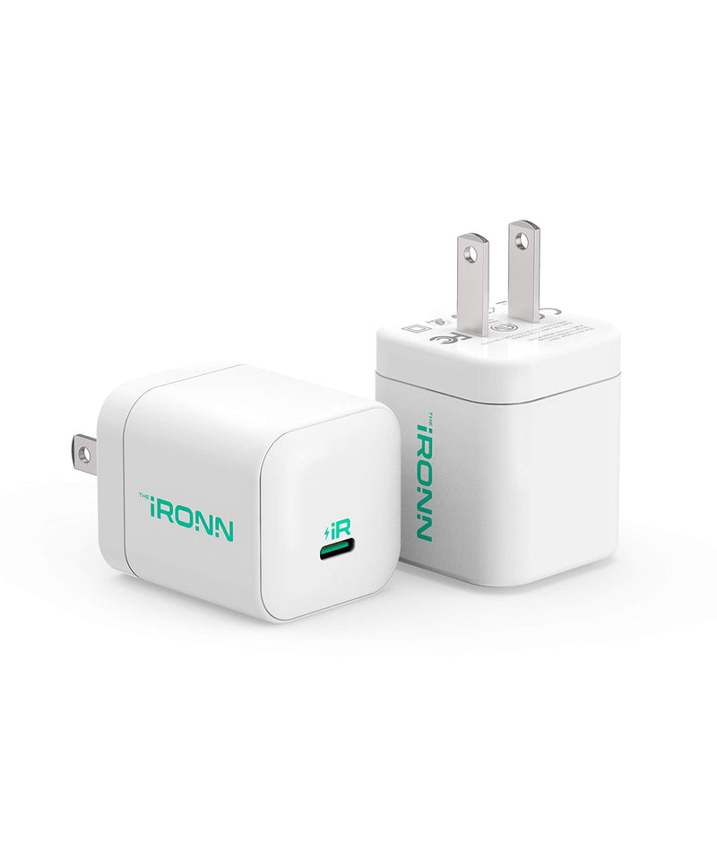 [Australia - AusPower] - IRONN Mini USB C Charger, 2-Pack 20W USB-C Power Adapter Compatible with iPhone 12 Charger Block, Compact USB C Wall Charger for iPhone 12 Charger, iPhone 12 Pro Max Charger iPhone 11 Charger Block 