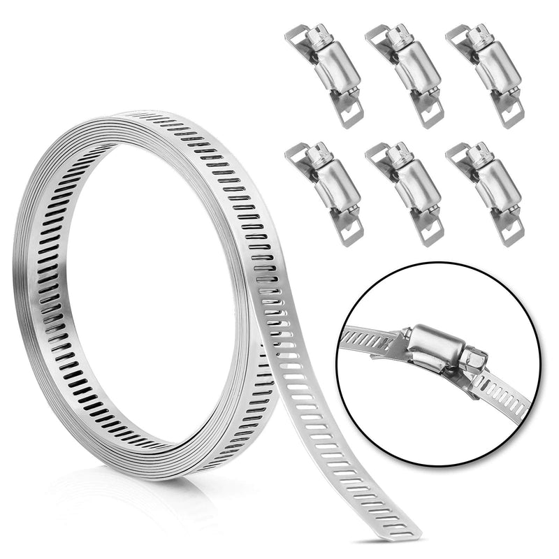 [Australia - AusPower] - Hose Clamp Stainless Steel DIY 7.9 FT Metal Strapping with Holes + 6 Fasteners Large Adjustable Clamp Worm Gear Hose Clamps Pipe Clamp Band Clamp Air Ducting Clamp for Pipe Automotive Cable Tube 7.9 FT Metal Strap + 6 Fasteners 