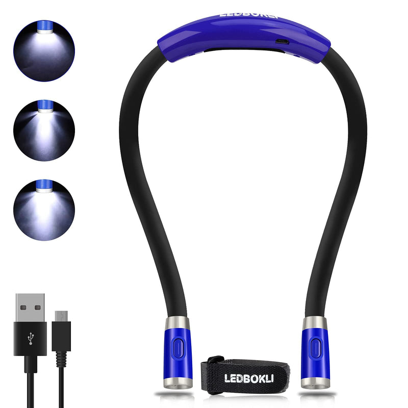 [Australia - AusPower] - LEDBOKLI Neck Reading Light Blue Hands Free Rechargeable Book Light 4 LED Bulbs and 3 Adjustable Brightness Levels LED Neck Light USB Cable and Buckle Included… Blue-26cm 