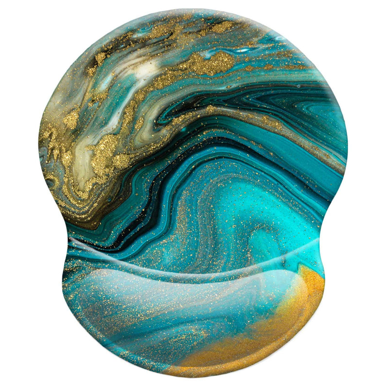 [Australia - AusPower] - Ergonomic Design Mouse Pad with Wrist Rest Support, Knocent Cute Lycra Cloth, Non-Slip PU Base Mat, Pain Relief Mousepad for Gaming & Working (Wrist Green Gold Marbling) (N7-GL53-R8G9) Wrist Green Gold Marbling 
