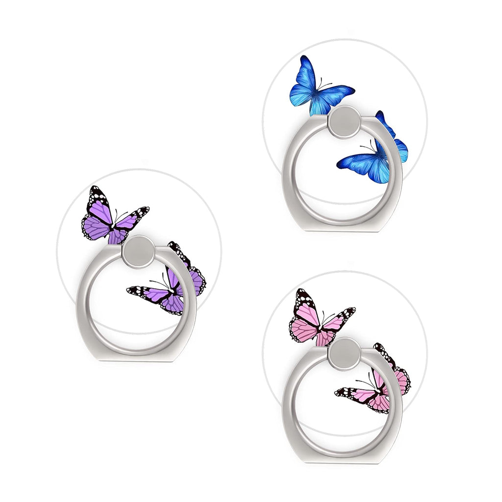 [Australia - AusPower] - Phone Ring Holder-Cell Phone Ring Finger Grip Stand 360 Degree Rotatable Kickstand Blue Purple Pink Butterfly Design Compatible with iPhone Samsung Google Moto Smartphones iPad Pad Tablets 3Packs Blue Purple Pink Butterflies 