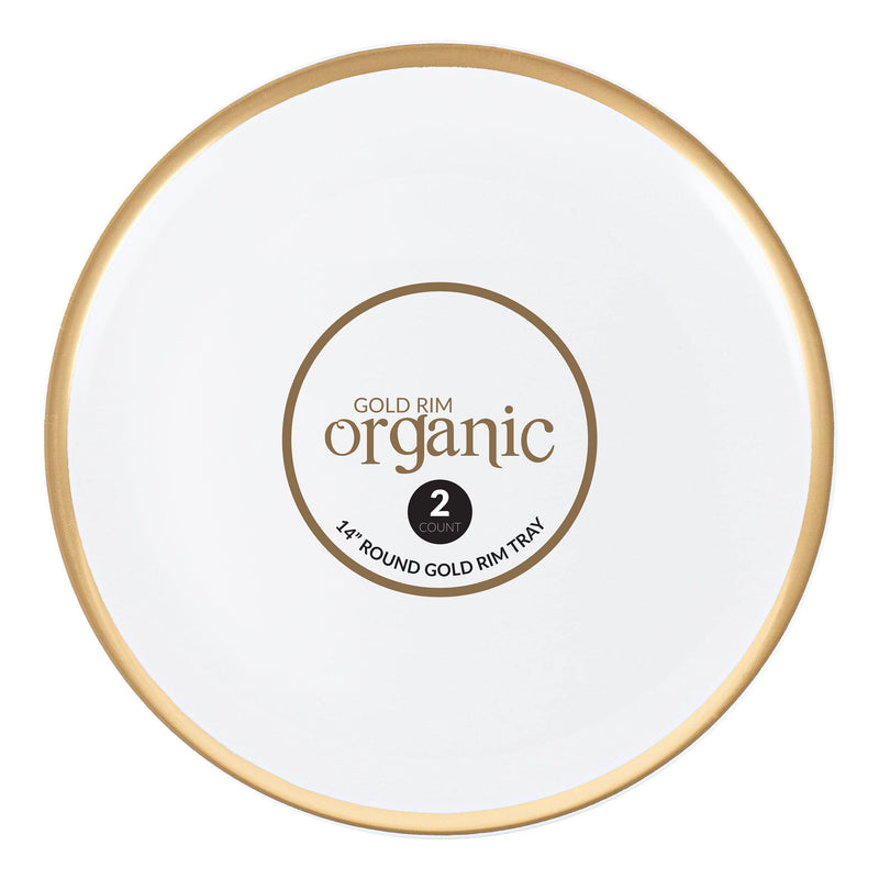 [Australia - AusPower] - Plasticpro Plastic Serving Trays - Round Serving Platters with Gold Rim 14X14 Disposable Party DishPack of 2 Round White tray With gold Rim 