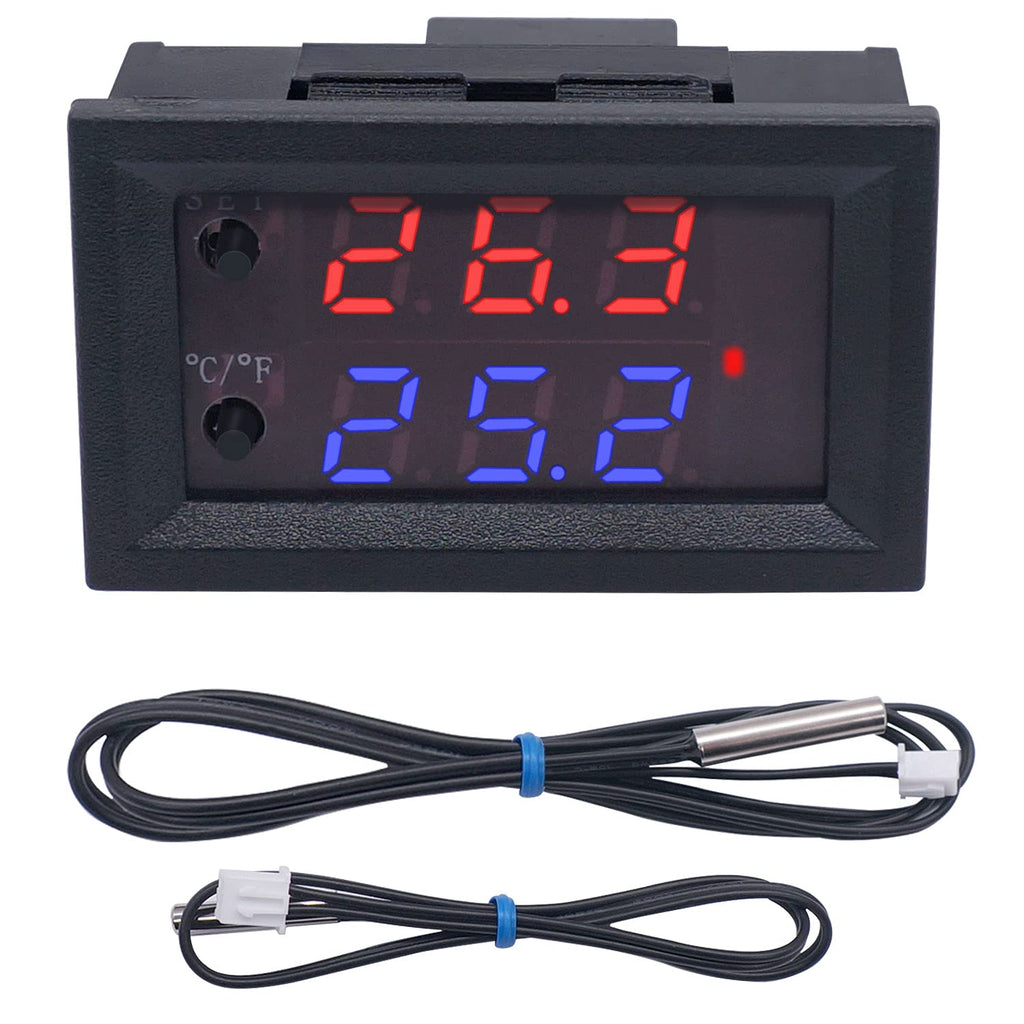 [Australia - AusPower] - Twidec/DC 12V Temperature Controller Programmable -50 to 110 ℃ (-58 to 230 °F) Red/Blue LED Display Monitor Heating/Cooling Thermostat Control Module with NTC 10K Waterproof Sensor Probe Black 