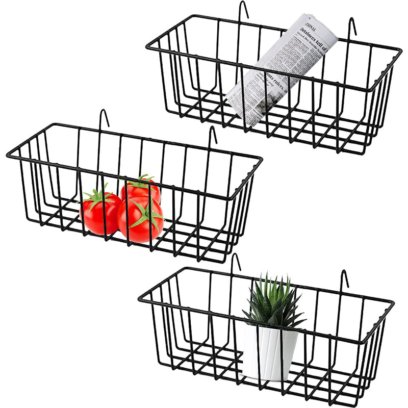 [Australia - AusPower] - 3 Pack Wall Grid Panel Hanging Wire Basket,Wall Storage and Display Basket,Grid Wall Storage Basket for Kitchen,Home Decor Supplies,Black 