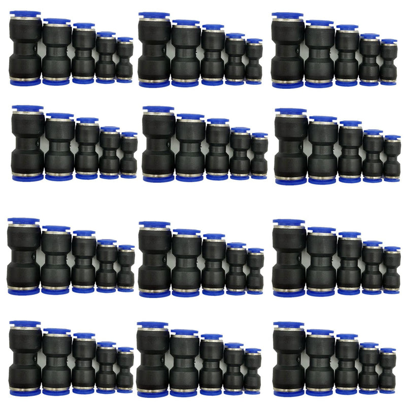 [Australia - AusPower] - Straight Push Connectors, 4/6/8/10/12 mm Quick Release Plastic Push to Connect Fittings Kit, 60 Pcs Air Line Fittings for 5/32 1/4 5/16 3/8 1/2 Tube 