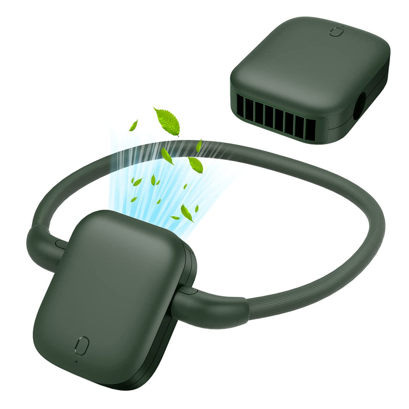 [Australia - AusPower] - Dadanism Neck Fan, 2-in-1 USB Portable Fan 3 Speeds Rechargeable Hands Free Waist Clip Necklace Fan, Adjustable, Detachable Cooling Desk Fan for Office Outdoor Travel Queue, Green 
