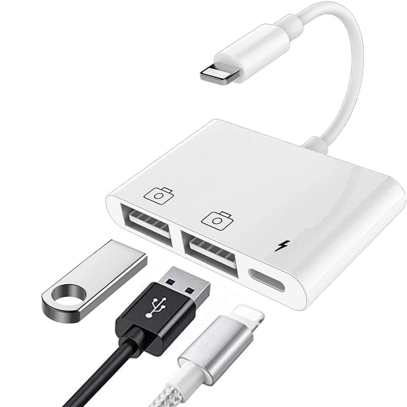 [Australia - AusPower] - Lightning to USB3 Camera Adapter, Dual USB Female OTG Cable Converter Portable USB Connector with Charging Port Compatible iPhone12,11,X,8,7,iPad,USB Drive,MIDI Keyboard,USB Ethernet Adapter,Hub,Mouse 