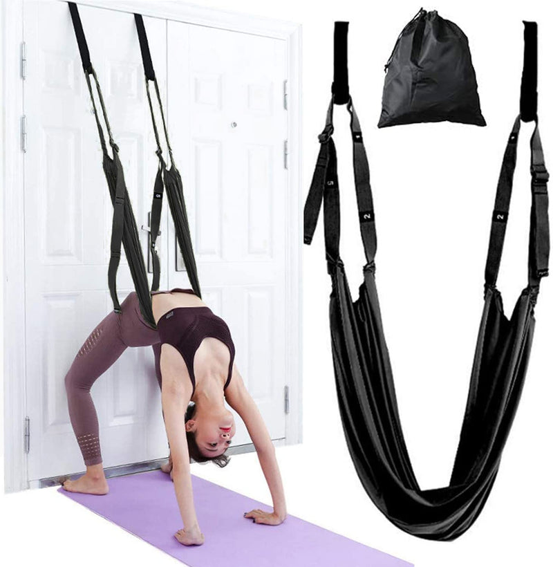 [Australia - AusPower] - Pricexes Yoga Stretching Strap, Adjustable Height Leg Stretcher Waist Back Stretch Band Aerial Yoga, Anti-Gravity Inversion Exercises Door Flexibility Tensile Trainer for Rehab Pilates Dance Splits Black 