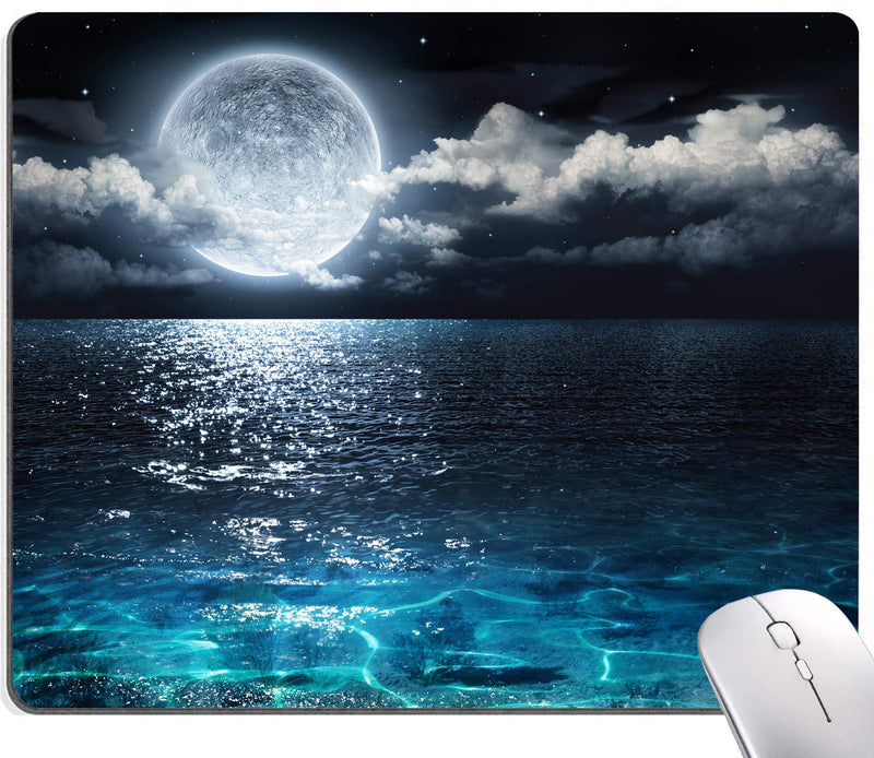 [Australia - AusPower] - Ocean and Moon Mouse Pad, Moon Illuminating The Clear Blue Ocean Design Mouse Pad, Mouse Mat Square Waterproof Mouse Pad Non-Slip Rubber Base MousePads for Computer Laptop Men Women Kids Ocean and Moon 