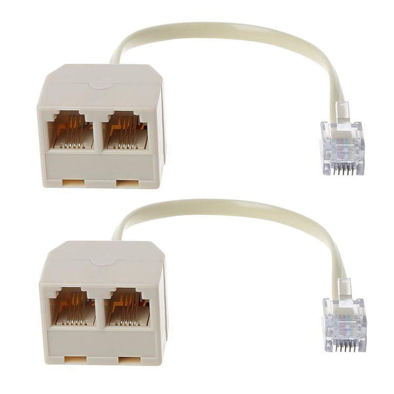 [Australia - AusPower] - Telephone Splitters - RJ11 6P4C Two Way 1 Male to 2 Female Outlet Ports Socket Phone Line Converter Cable Wall Adapter Separator for Landline and Fax Ivory 