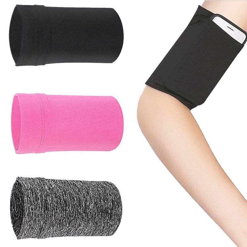 [Australia - AusPower] - 3PCS Phone Armband Sleeve, Running Sports Arm Band Strap Holder Pouch Case for Exercise Workout, Sweatproof Workout Phone Holder for Running Walking Jogging Hiking Cycling (Black, Gray, Pink, M) 