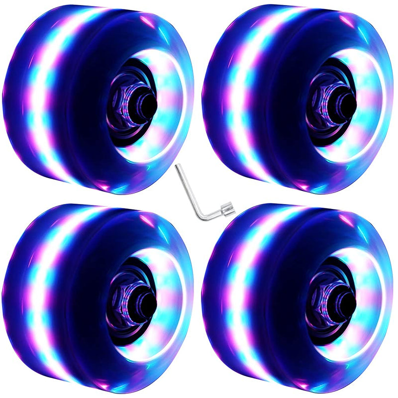[Australia - AusPower] - Nezylaf 4 Piece Light up Roller Skate Wheels, Luminous Skate Wheels with Bearings Installed for Indoor or Outdoor Double Row Skating and Skateboard Accessories 32 x 58 mm 78A Black 