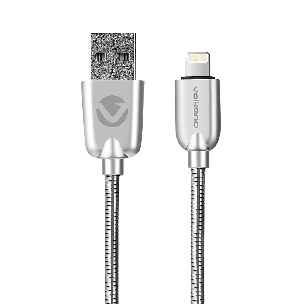 [Australia - AusPower] - Volkano 4Ft Lightning Cable to USB-A, Metallic Reinforced Housing, 2.4 Amp Fast Charging and Data Transfer Cable Compatible with iPhone/iPad/iPod MFI Adapter Charger Cable [Silver] Iron Series 4 Foot Silver 
