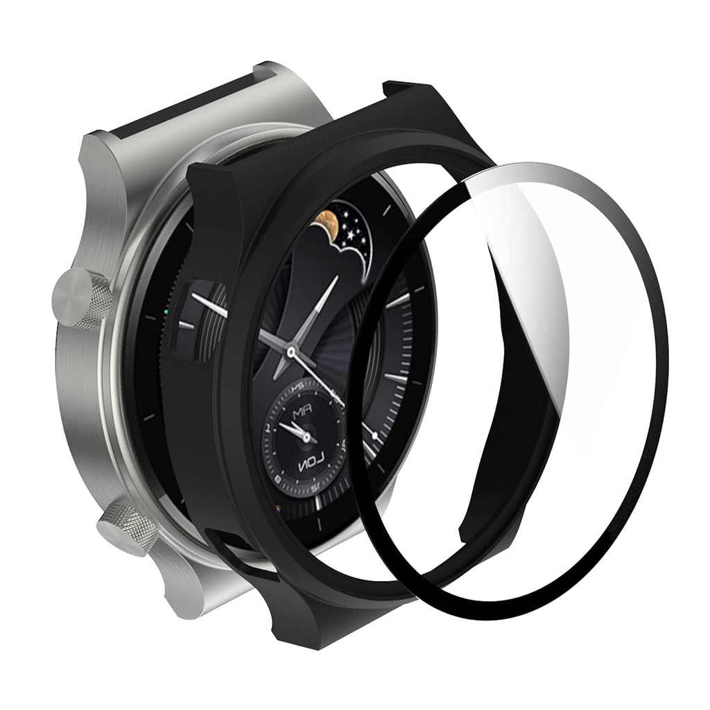 [Australia - AusPower] - AWADUO Smartwatch Full Coverage PC Protective Case Cover with Tempered Glass Screen Protector for Huawei Watch GT2 Pro, Soft and Durable(PC Black) 