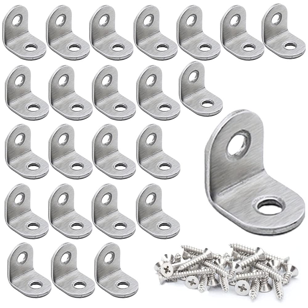 [Australia - AusPower] - 24 PCS L Bracket Corner Brace, 20mmx20mm Stainless Steel Right Angle Brackets Fastener for Wood Cabinets, Furniture, Wood, 48 Pieces Screws Included 