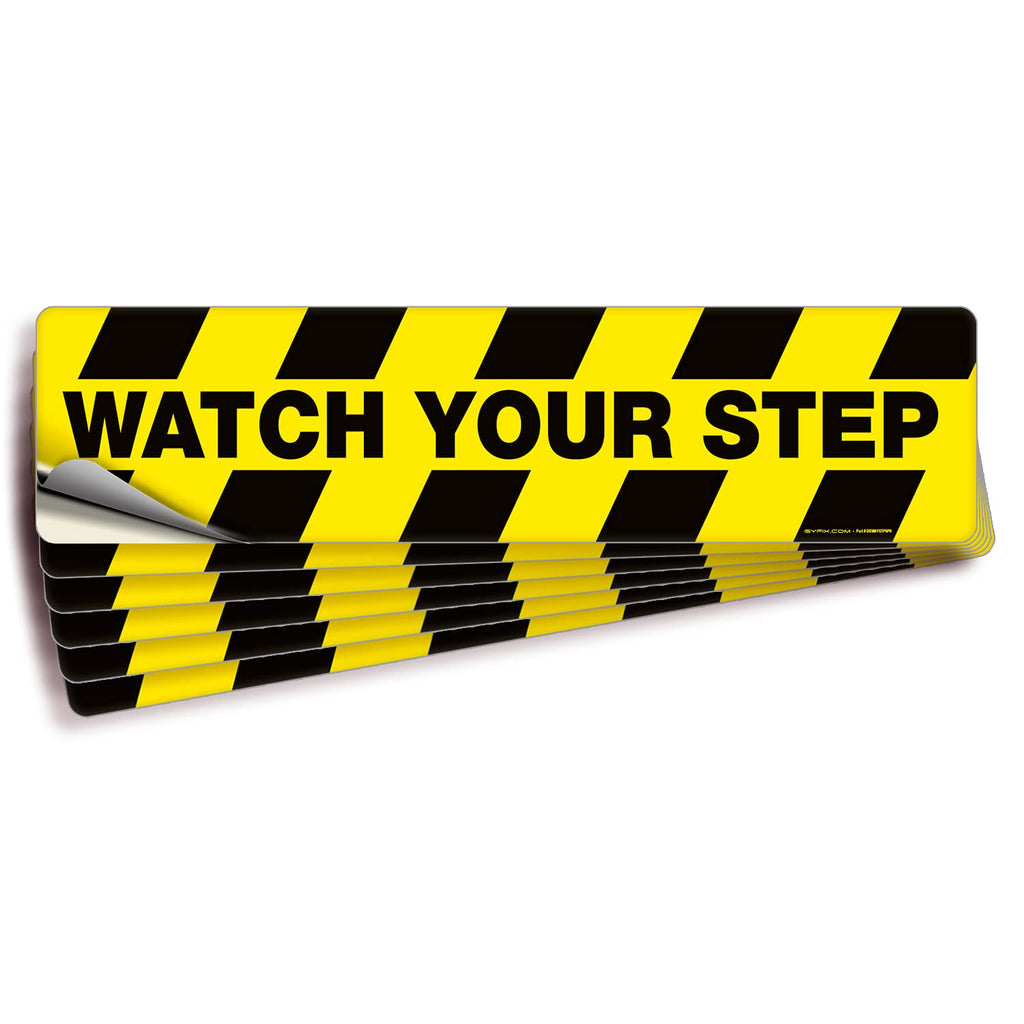 [Australia - AusPower] - iSYFIX Watch Your Step Floor Decals Stickers - 6 Pack 20x5 Inch - Premium Self-Adhesive Vinyl, Laminated Anti-Slip, Water Resistance, Sticker Indoor & Outdoor LargeFld 