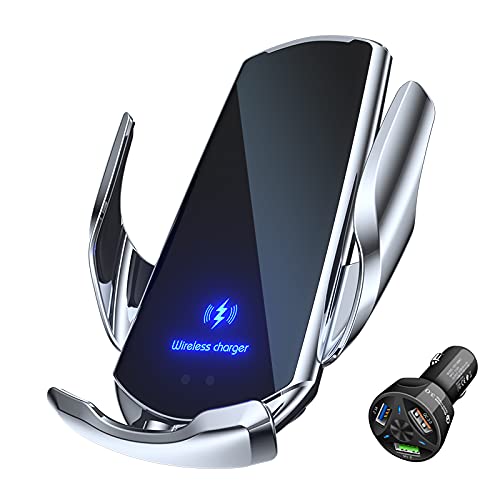 [Australia - AusPower] - Car Phone Wireless Charger Holder Mount, Smart Sensor 15W/10W/7.5W Fasting Charging Mount, Air Vent Auto Clamp Smartphone Holder Compatible with iPhone 12/11/X/8/7/6/SE Series, Android Phones, Silver 