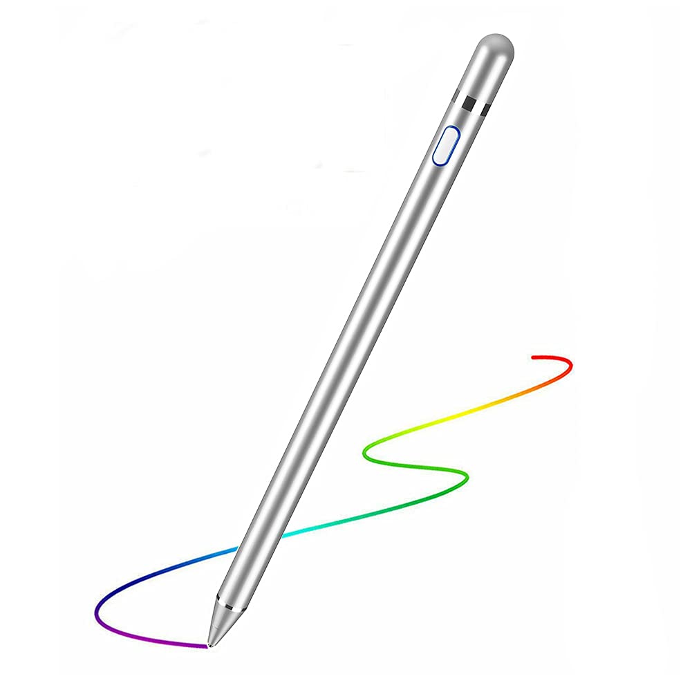 [Australia - AusPower] - Active Stylus Pens for Touch Screens,1.5mm Fine Point Rechargeable Digital Pencil Capacitive Pen Fine Point Stylist Pen Pencil Compatible with i-Phone i-Pad and Other Tablets (Sliver) 