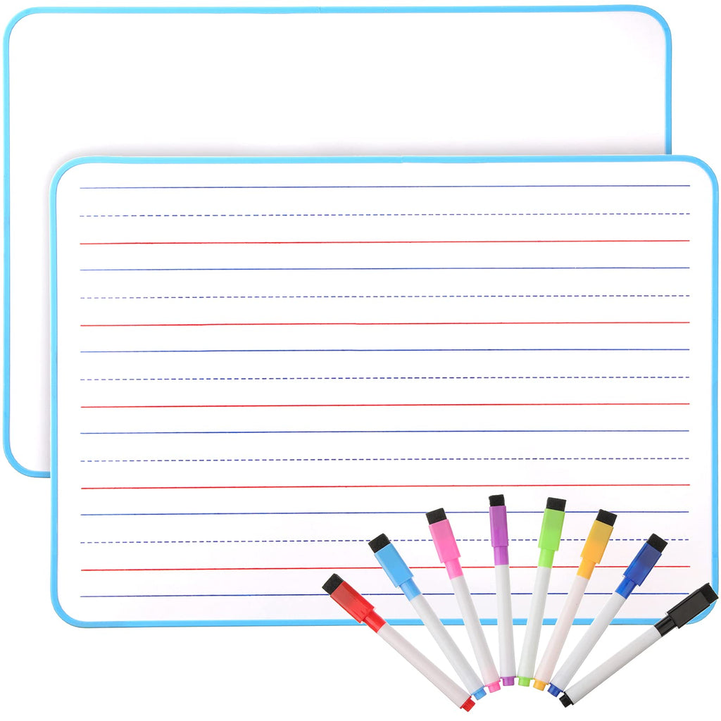 [Australia - AusPower] - Dry Erase Board for Kids Mini Ruled Board Double-Sided Whiteboard Portable Small Dry Erase Lap Board Handwriting 11.8 x 8.3 Inch with 8 Markers for Kids Students Writing Learning Home School (Blue) Blue 