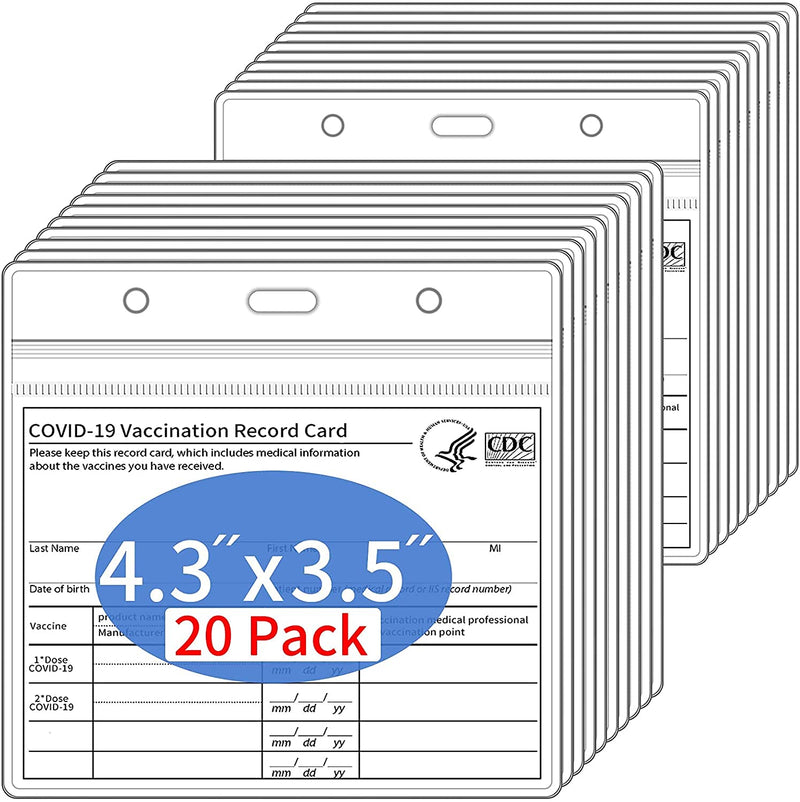 [Australia - AusPower] - 20 Pack CDC Vaccine Card Protector with Lanyard, Xinber 4 x 3 Inches Vaccination Card Protector, Immunization Record Card Holder Waterproof with Resealable Zip (20) 20 