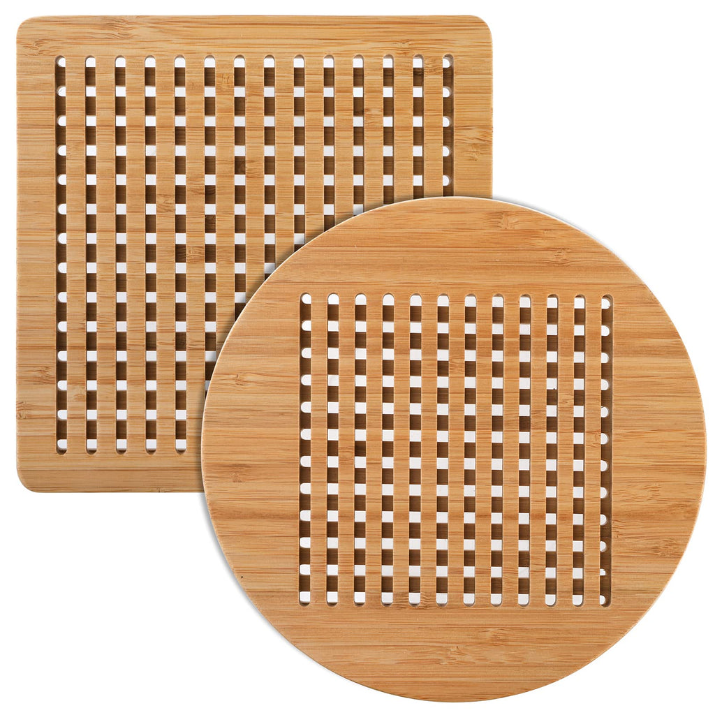 [Australia - AusPower] - Hedume Set of 2 Bamboo Lattice Trivets, 8" Natural Bamboo Trivet Mat Set, Table Solid Bamboo Hot Pads Trivets for Hot Dishes and Pot 