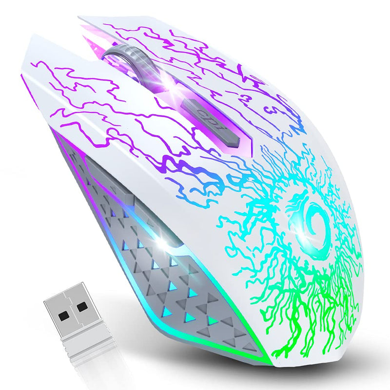 [Australia - AusPower] - VersionTECH. Wireless Gaming Mouse, Rechargeable Computer Mouse Mice with Colorful LED Lights, Silent Click, 2.4G USB Nano Receiver, 3 Level DPI for PC Gamer Laptop Desktop Chromebook Mac -White white 