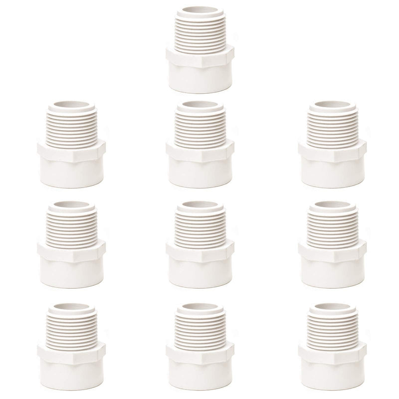 [Australia - AusPower] - FangKingNo 10pcs 1/2 Inch White 2-Way PVC Male Adapter Pipe Fittings (Socket x Male Pipe Thread) Coupling with 1/2-Inch Male Thread Schedule 40 -10 Pack (0.5 Inch) 0.5 Inch 