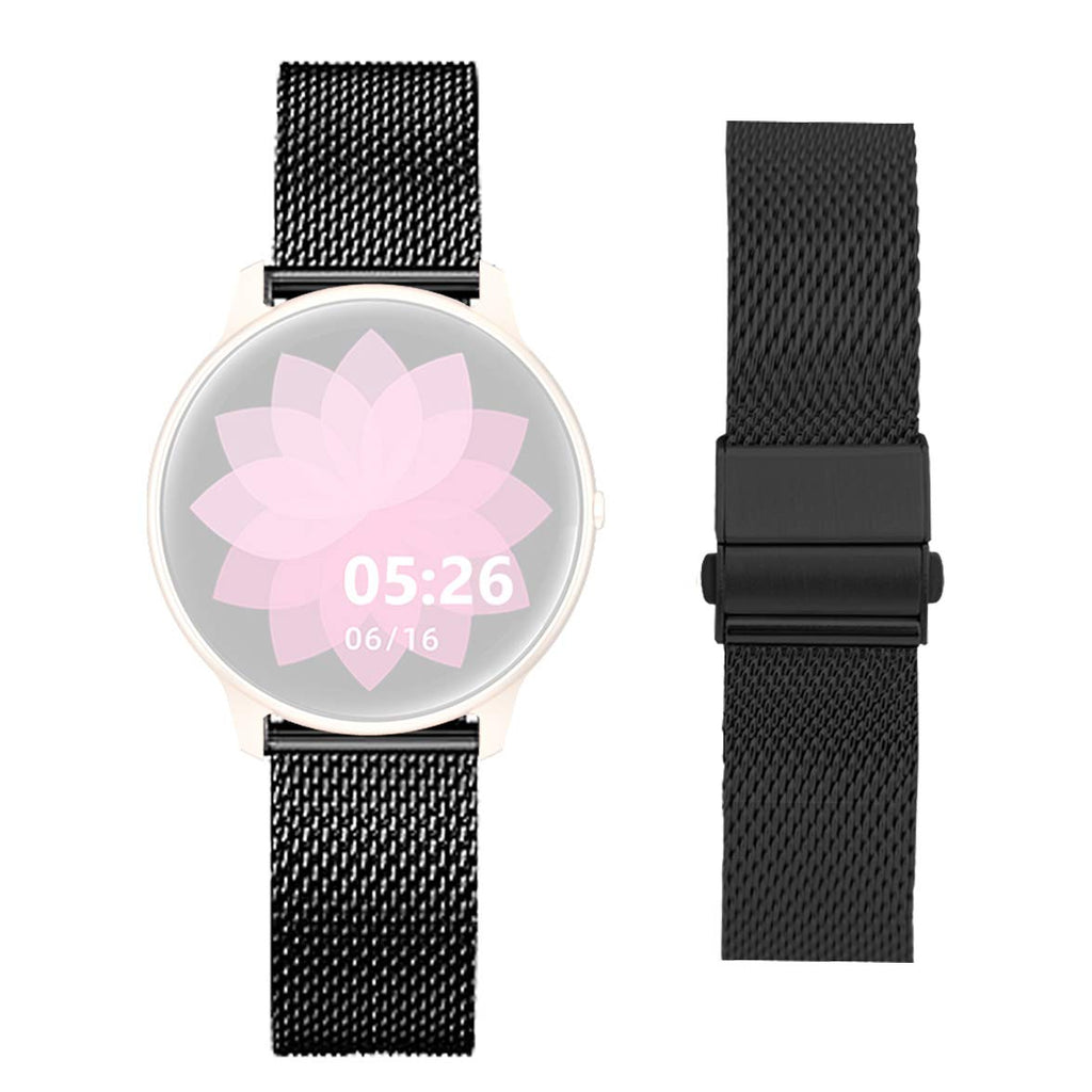 [Australia - AusPower] - smaate Mesh Watch Band Compatible with YAMAY 022 and AGPTEK LW11 Smartwatch, Mesh Milanese Replacement strap for Women, Folding Clasp with Safety, Stainless Steel, Quick Release Black 
