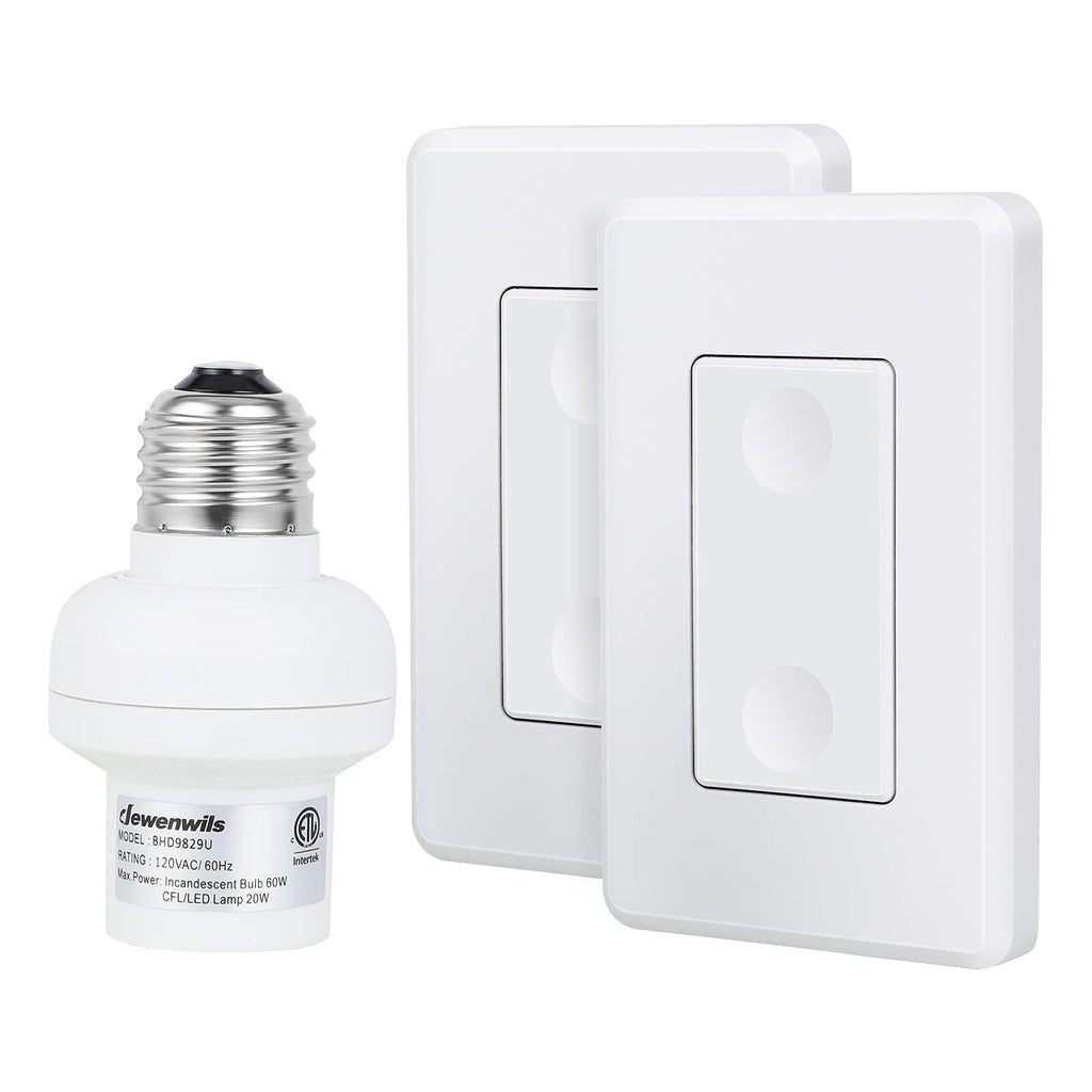 [Australia - AusPower] - DEWENWILS Remote Control Light Socket, 2 Wall Mounted Controllers and 1 Bulb Base, Wireless Light Switch for Light Fixtures, No Wiring Needed, ETL Listed, White 