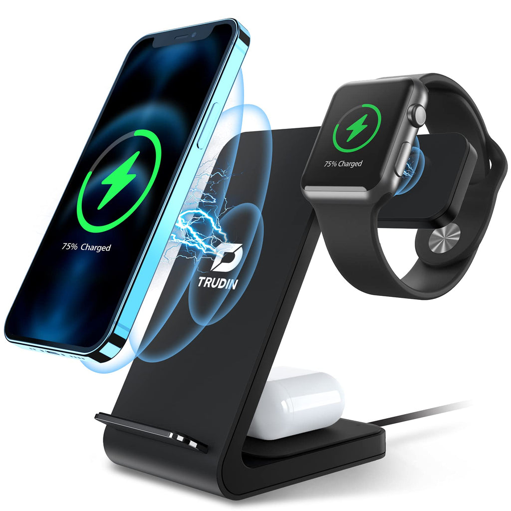 [Australia - AusPower] - 【Max 23W Quick Wireless Charging Station】 Trudin 3 in 1 Wireless Charger Stand for iWatch/Airpods/iPhone13/13Pro/12/12Pro/11/11Pro/Samsung S22/S21【Qi-Certified Charging】 (No Adapter) 