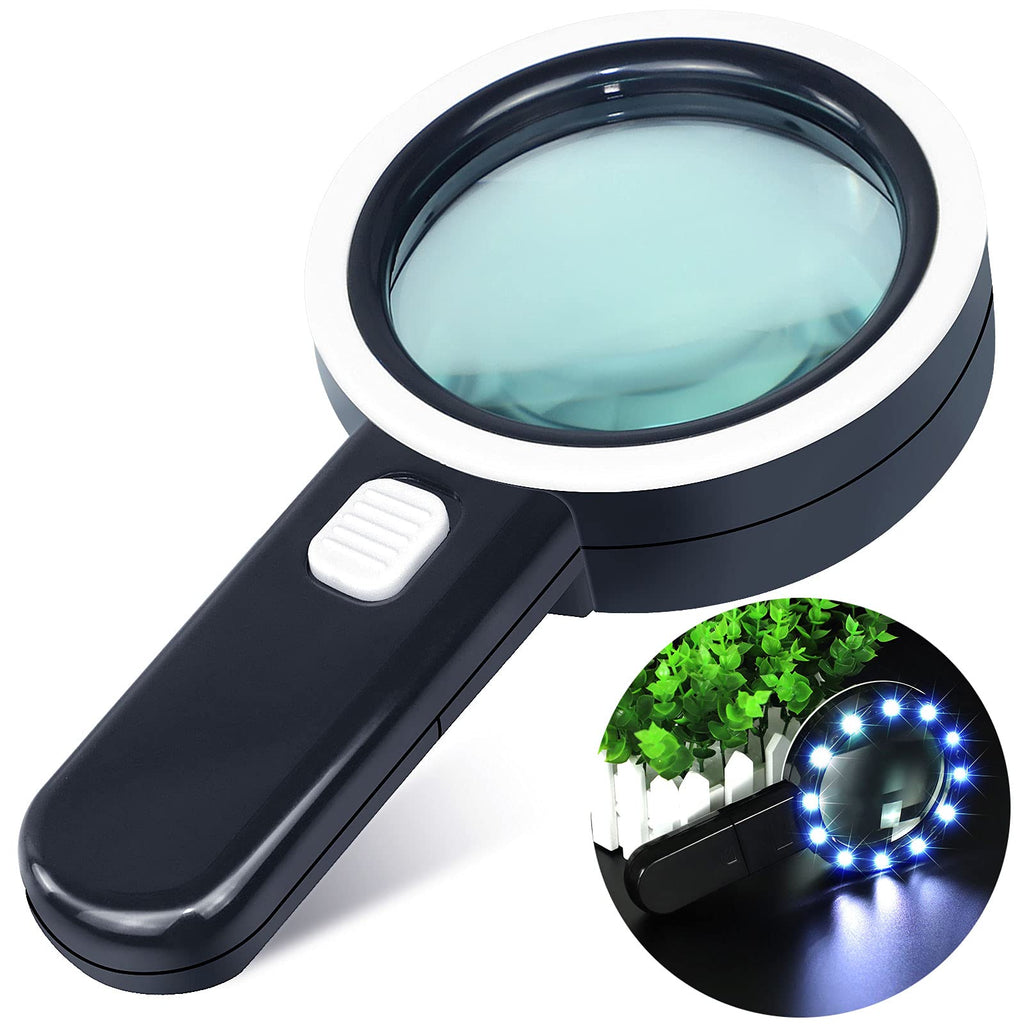[Australia - AusPower] - Leffis Magnifier Magnifying Glass with Light, 30X Handheld 12 LED Illuminated Lighted Magnifying Glasses for Seniors & Kids Close Work, Reading, Inspection, Jewellery (Black) Black 