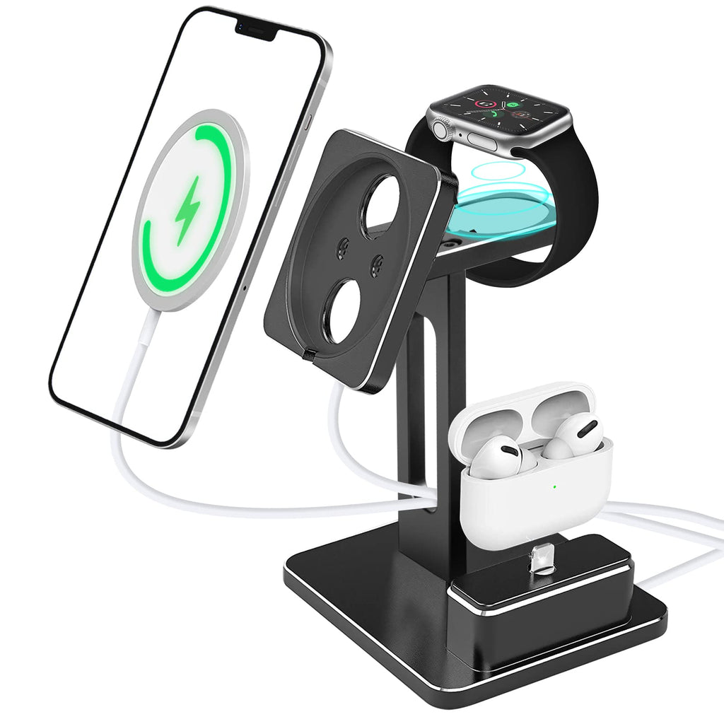 [Australia - AusPower] - Stand for Magsafe Charger,3 in 1 Wireless Charger Stand for iPhone 13/12 Series/Apple Watch/AirPods, Aluminum Phone Stand Holder for 13/12/Pro/Pro Max/Mini/iWatch Black (Chargers Not Included) 