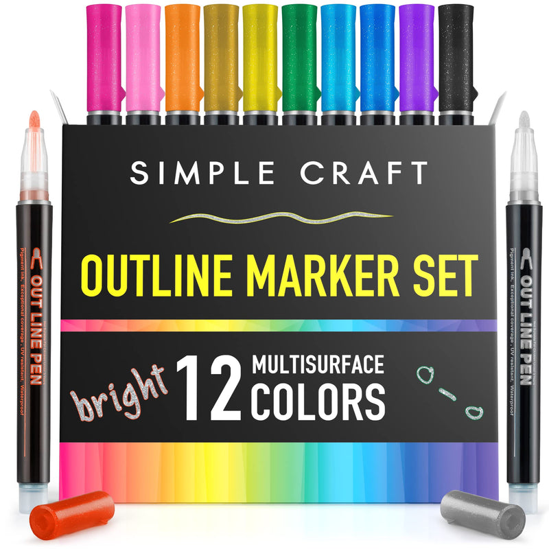 [Australia - AusPower] - Simple Craft Double Line Outline Pens - 12 Dual Colored Outline Markers Self-Outline Metallic Markers - Doodle Pens For Card Writing, Glitter Writing, Drawing Pens, DIY Arts, Scrap Booking, Sketching 