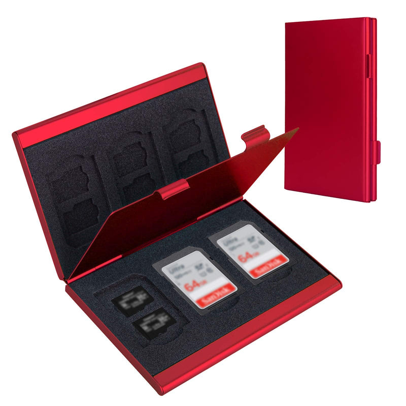 [Australia - AusPower] - SD Card Holder, SD Card Case, LAVILI CF Memory Card Holder Case Aluminum Alloy Hard Shell, Double-Layer Capacity for 6SD Cards and 12 TF Cards Red Color 