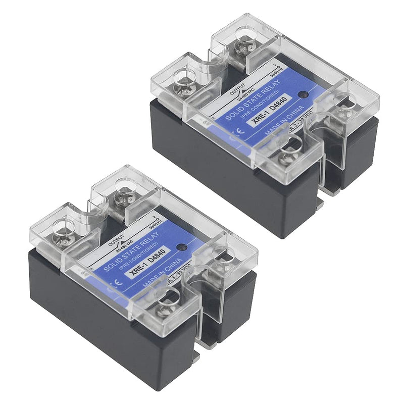 [Australia - AusPower] - WMYCONGCONG 2 PCS XRE-1D4840 Solid State Relay Single Phase DC to AC Relay 40A 3-32V DC Input 24-480VAC Output 