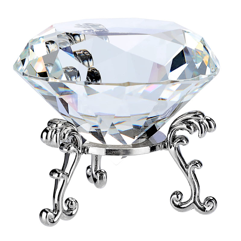 [Australia - AusPower] - OwnMy 60MM Crystal Diamond Paperweight with Metal Base Stand, Clear Diamond Shaped Crystal Jewel Paperweight Sparkling Glass Gem Centerpieces Decoration with Gift Box for Home Office Wedding Decor 