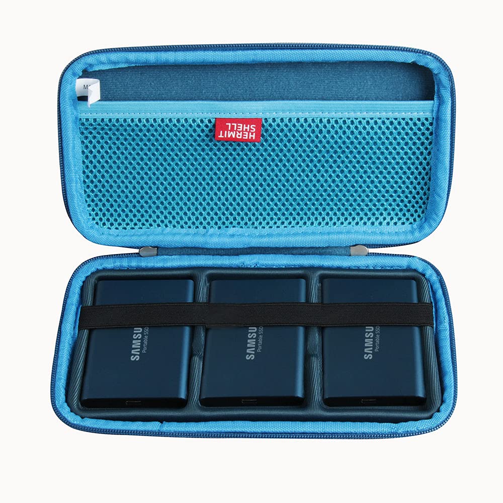 [Australia - AusPower] - Hermitshell Hard Travel Case for Samsung T7 Portable SSD 1TB 2TB 500GB USB 3.2 External Solid State Drive (Case for 3 Hard Drives, Dark Blue) Case for 3 hard drives 