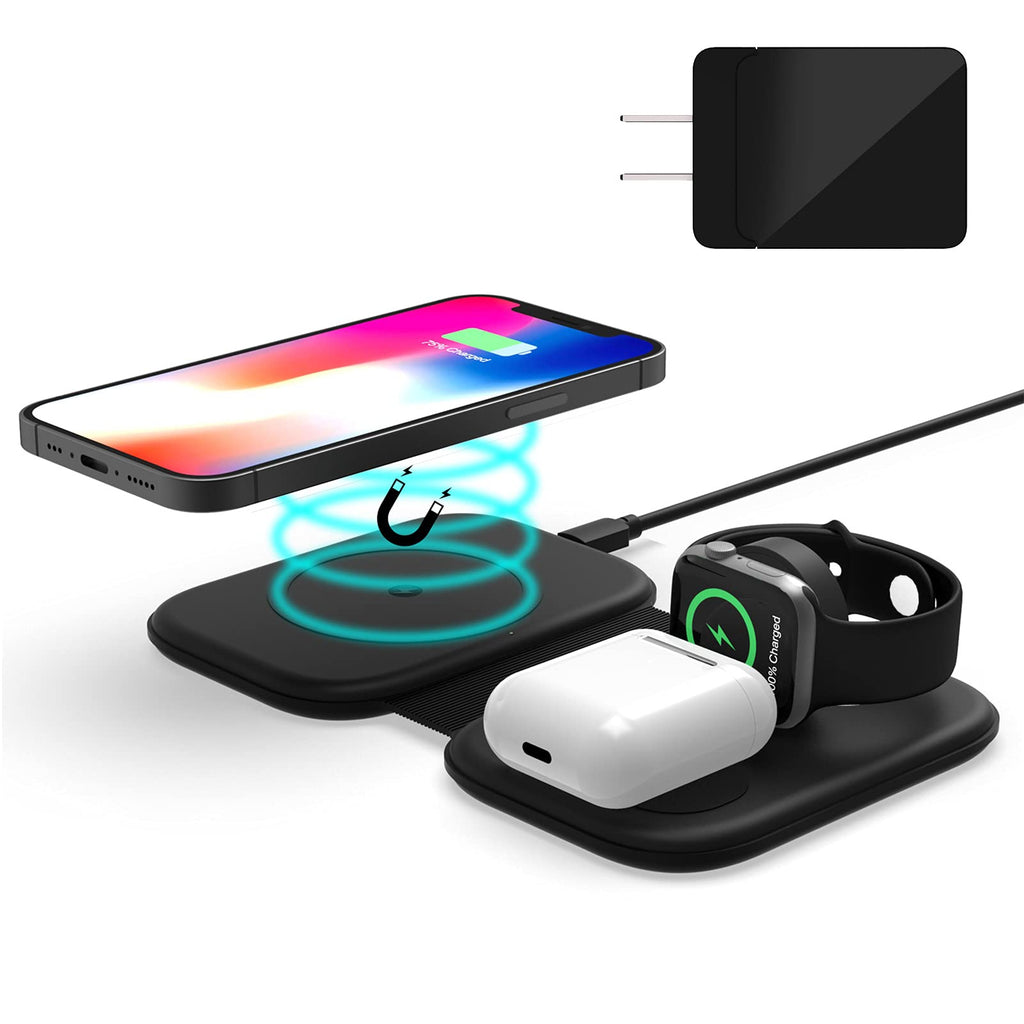 [Australia - AusPower] - Wireless Charging Pad, FACEVER 3-in-1 Magnetic Wireless Charger for iPhone 13 12 Pro Max Mini 11 XS X XR Apple Watch Airpods 2 Pro, Foldable Charging Station Dock for Apple Magsafe Accessories 