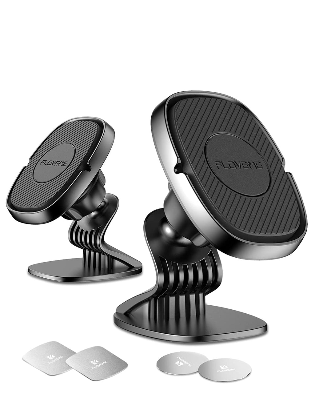 [Australia - AusPower] - Magnetic Car Phone Mount Holder - 2 Pack [6 Strong Magnets] FLOVEME Cell Phone Holder for Car [ 360° Rotation ] Universal Dashboard Car Phone Mount Compatible with iPhone Samsung etc Carbon Black 