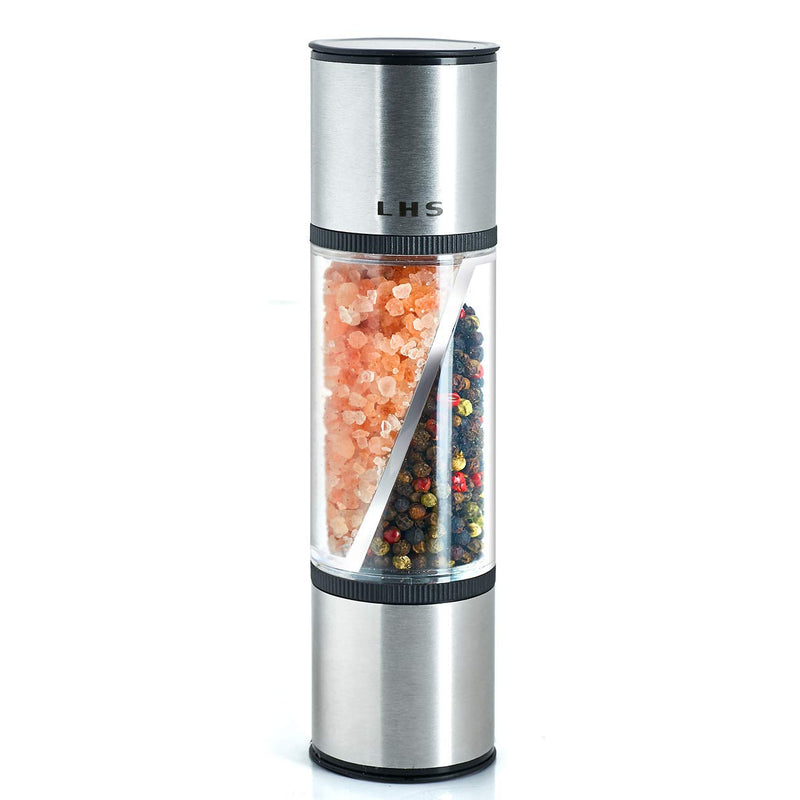 [Australia - AusPower] - 2 in 1 Salt and Pepper Grinder, Stainless Steel Salt Grinders and Pepper Mill Set with Adjustable Coarseness Ceramic Rotor and Dual Clear Acrylic Chamber Pepper included 