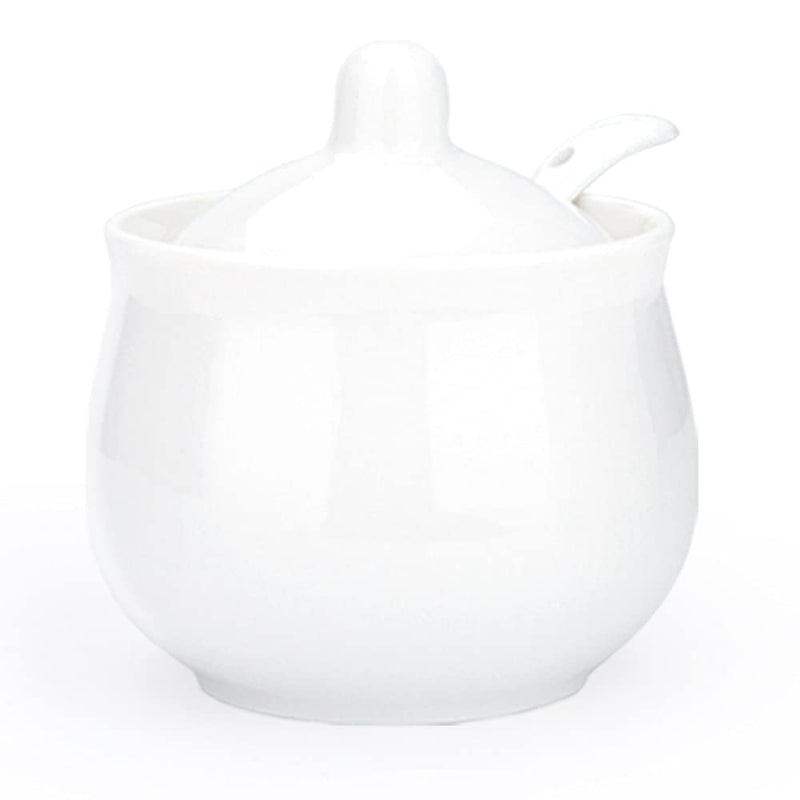 [Australia - AusPower] - Swetwiny Porcelain Sugar Bowl with Lid and Spoon, Ceramic Salt Storage Jar, White Seasoning Container for Home and Kitchen, 7 Ounces (White) 