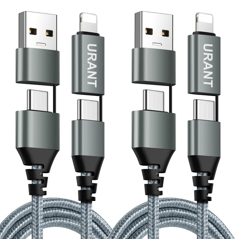 [Australia - AusPower] - URANT iPhone Charger, [MFi Certified] [2-Pack, 6 ft] Nylon Braided Fast Charging Long Compatible iPhone 12Pro Max/12Pro/12/11Pro Max/11Pro/11/XS/Xs Max/XR/USB C to USB C/USB A to USB C（Gray） Grey 