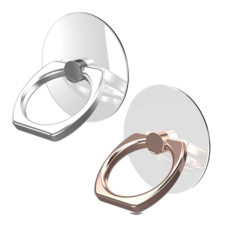 [Australia - AusPower] - ZIYE 2 Pack Phone Ring Holder Transparent Phone Finger Grip Universal 360 Degree Rotation Finger Ring Metal Kickstand Compatible iPhone Samsung and More Smartphones and Tablets(Silver&Rose Gold) Clear 