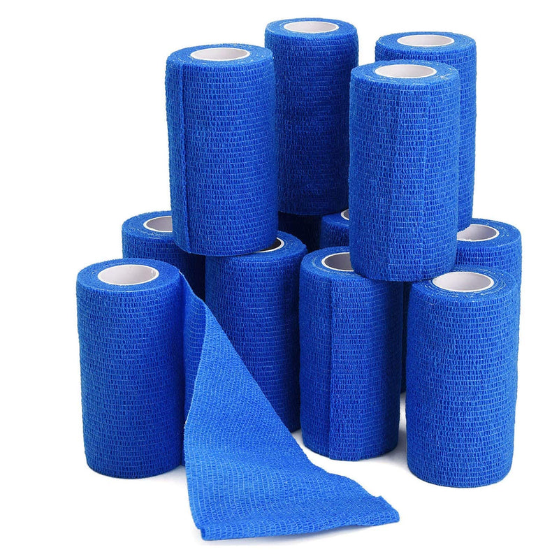 [Australia - AusPower] - Gsbomzap 12PCS Pack Self Adherent Cohesive Wrap Bandages, 5 Yards Elastic First Aid Tape Medical Vet Wrap for Sports Protection and Wrist Ankle Knee Leg Sprains & Swelling Blue 4"x5yd/ 10cmx4.5m 