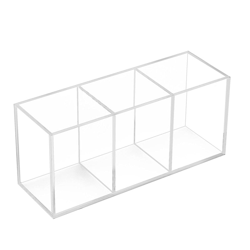 [Australia - AusPower] - Acrylic Home, Office Storage Organizer Pen Holder,Kitchen Utensil & Silverware Caddy Bin,3 Compartments- Container for Cabinets, Drawers, Desks, Workspace-for Pens, Pencils, Highlighters, Clips,sliverware- 8.9×3×3.9 Inch - Clear 3 compartments 