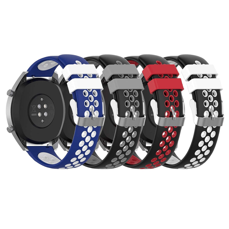 [Australia - AusPower] - 4Pack Smart Watch Bands Compatible with Huawei Watch GT 2 Pro/GT 46mm/GT2 46mm/Watch 2 Pro/Galaxy Watch 3 45mm/Gear S3/Ticwatch Pro 3,22MM Silicone Replacement Wristbands(Blue/DeepGray/Red/White) 4Pack#1 
