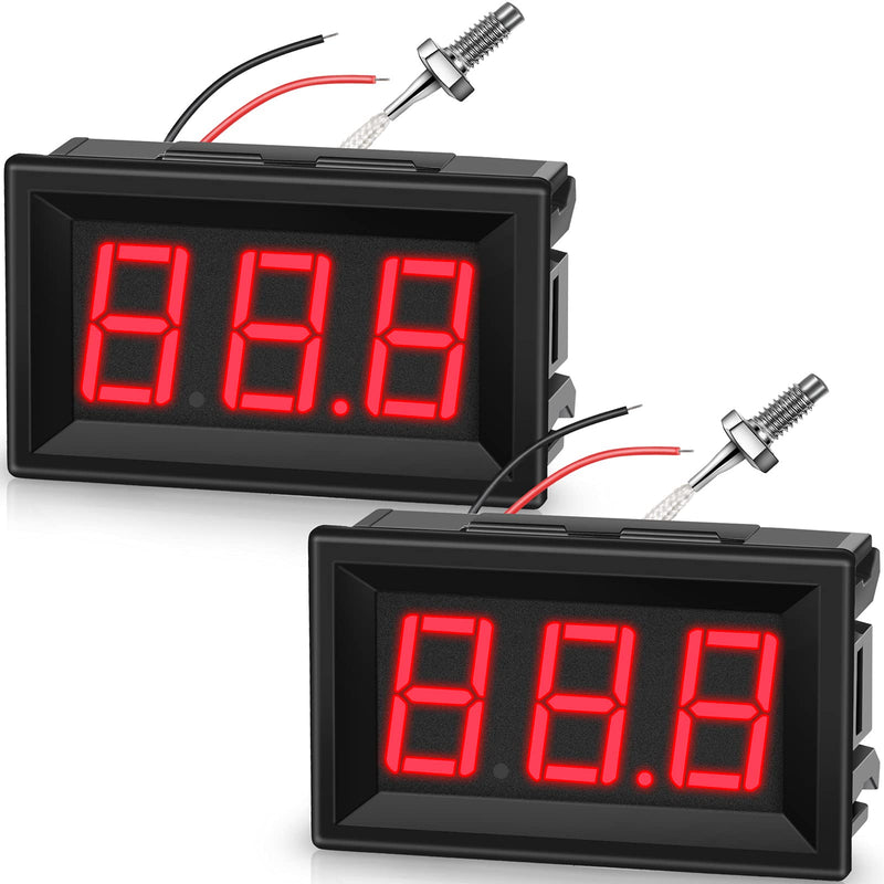 [Australia - AusPower] - 2 Pieces -30-800 Degree Centigrade Digital Temperature Meter with 0.5 m K-Type Thermocouple Temperature Sensor and 2-Wires Reverse Polarity Protection with Red LED Display Black Case 